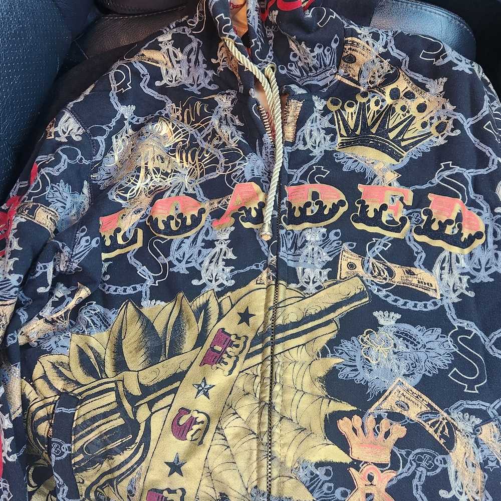 Ed Hardy Black and Gold Crown Bomber Jacket